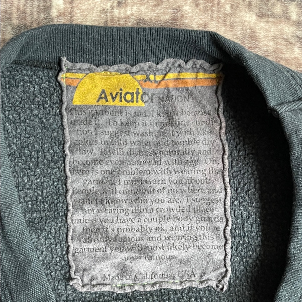Aviator Nation Black Crewneck with Neon Rainbow Sleeve Stripes - Picture 5 of 6
